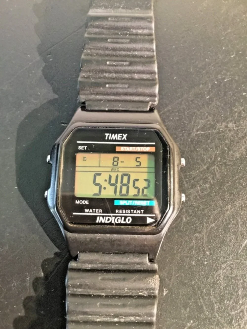 Timex T80 Digital Watch – Black Resin Band – INDIGLO – WR 30M – Tested & Working